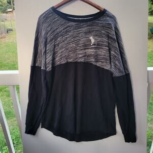 Victoria Secret Sz Large LOVE PINK Sweatshirt Gray Black Rainbow Spell Out